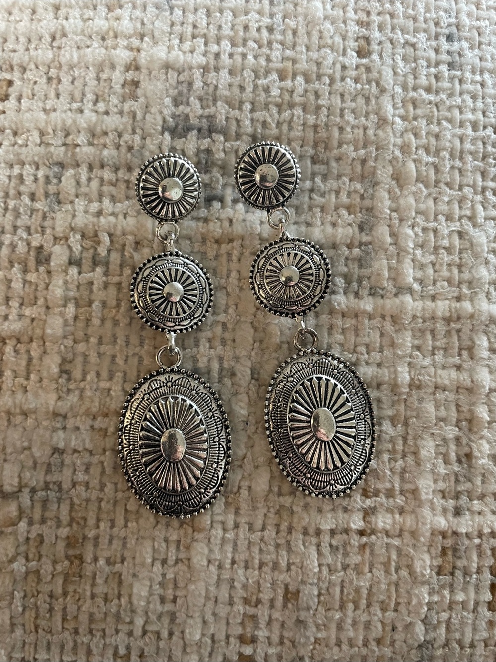 Silver-Tone Triple Medallion Drop Earrings - Women Jewelry